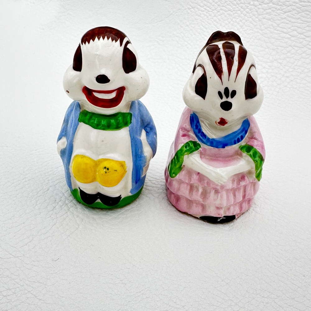 Vintage‎ Japan Chipmunk Salt Pepper Shakers Figural Ceramic 2.5" Tall 1950s